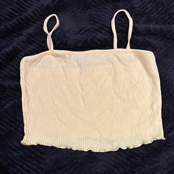 Cream Ribbed Spaghetti Strap Top - Picture 1 of 2